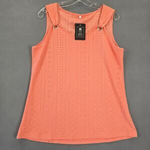 ETCYY Orange Tank NEW Open Eyelet Knit Scoop Neck Classic Sleeveless Women L Top